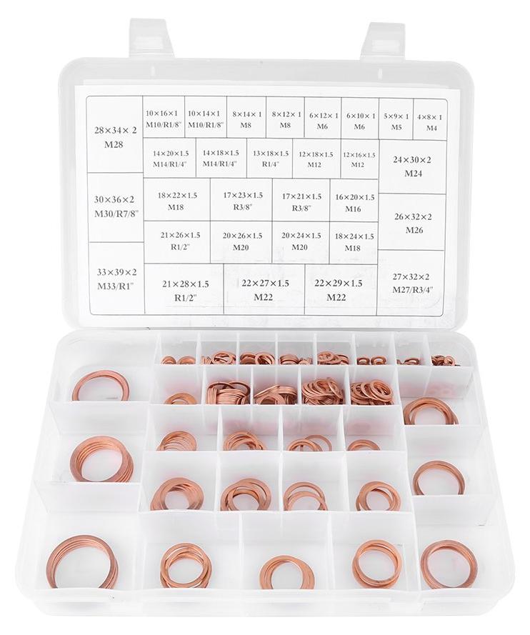 Markenlos Kupferringe, 30 Größen von Flachringen, Ringset, Sortiment an Kupferringen, Dichtungsringe, Metallringe, flache Kupferringe, Ölschrauben, Ölablassringe, Dichtungsringe