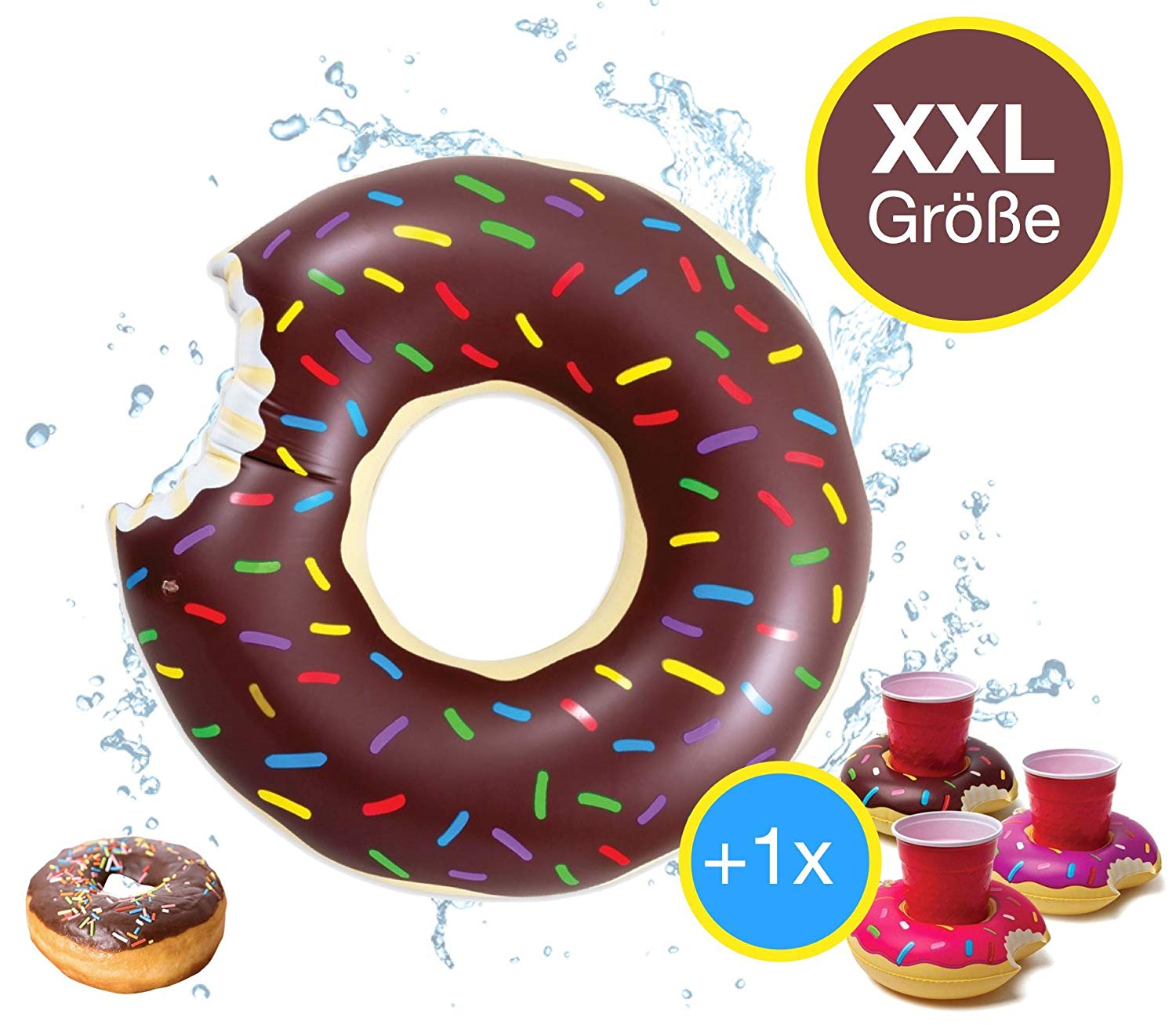 XL Schwimmring Donut 107cm Luftmatratze Wasser Reifen Schwimmreifen Braun 