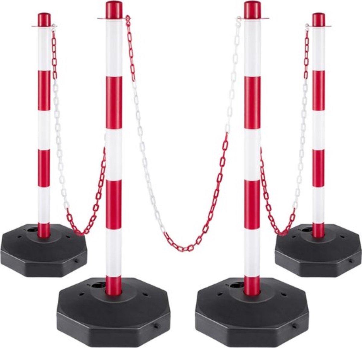Bolt Edge Kunststoffpfosten 4Stück – Weiß/Rot – Mit 9,8m Kette und 8 S-Haken – Für Verkehrs- & Menschenmanagement