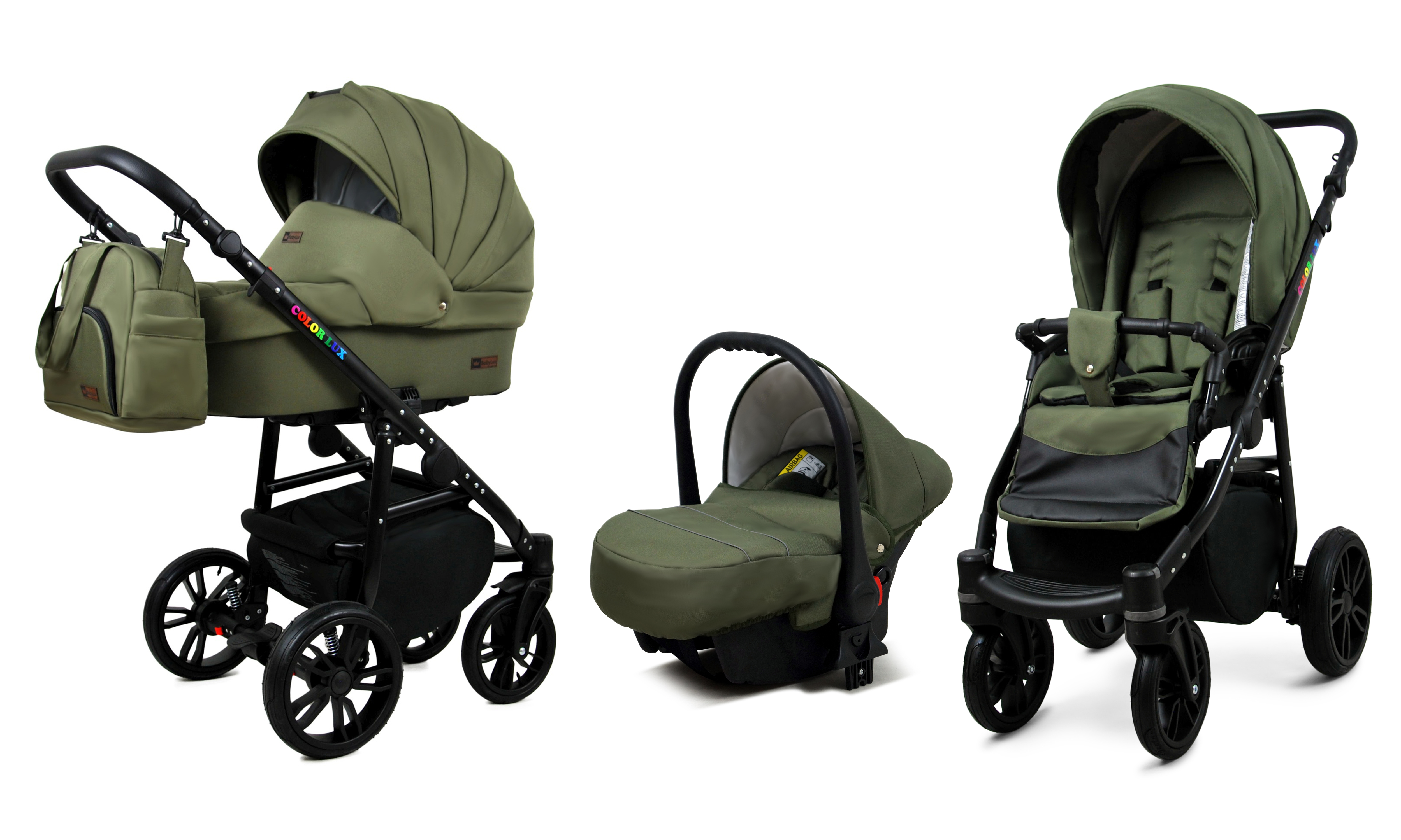 BabyLux Color Lux | 3in1 Kinderwagen Set | Olive | Kombikinderwagen | Kinderwagenset | Buggy +