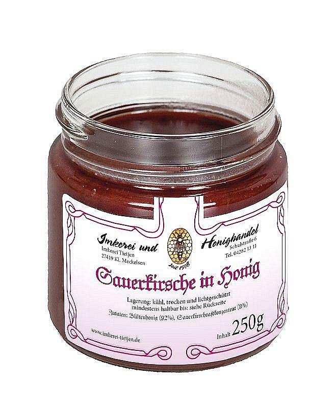 Imkerei Tietjen Sauerkirsche in Honig 250g | Honig Kreation mit Sauerkirsche | cremig 114A
