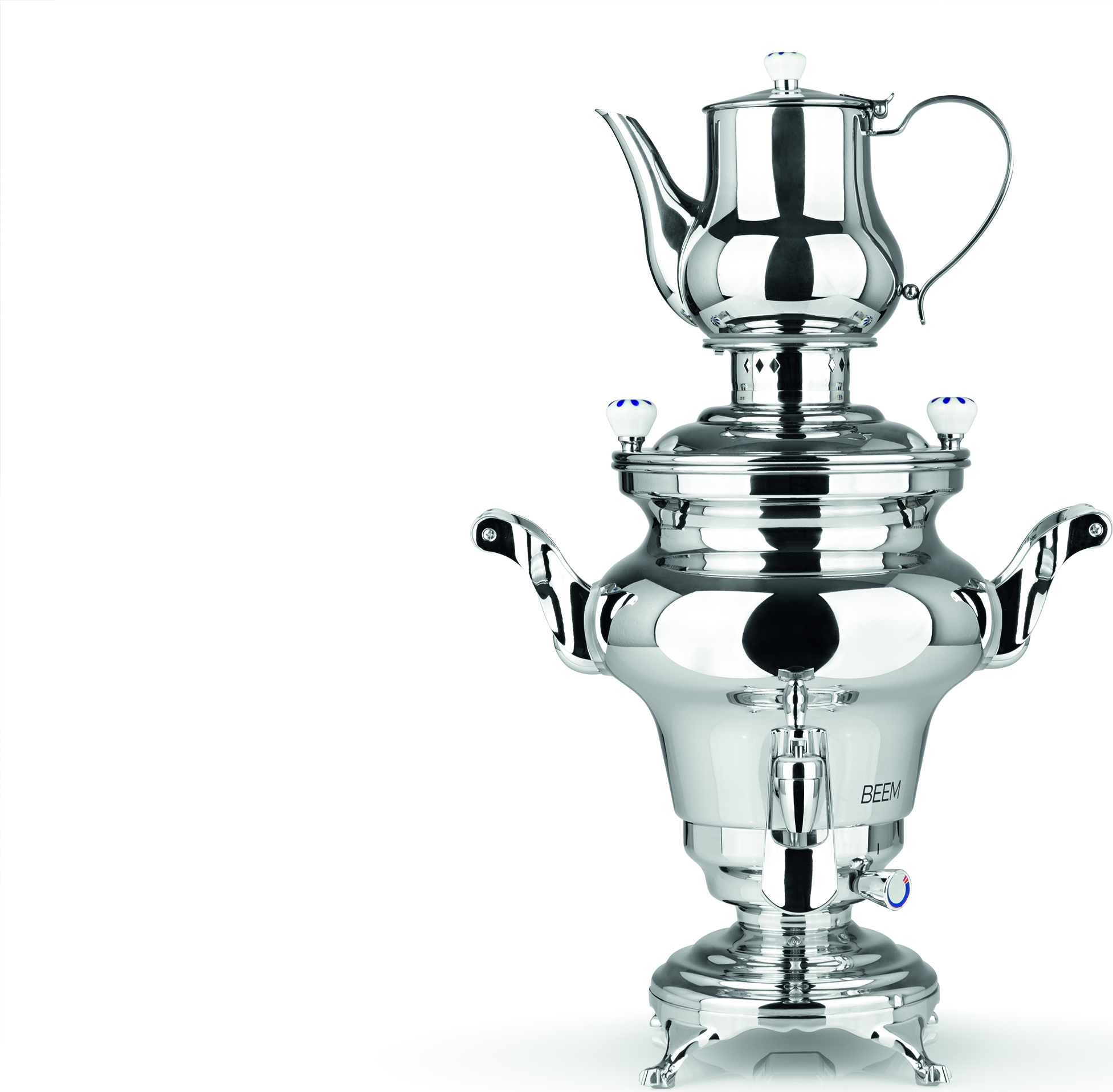 BEEM Samowar Rebecca 5 L Teekocher elektrisch, 1,3 L Teekanne + Sieb 1800 W, Edelstahl, Gastro, Hotel, Privat 07343