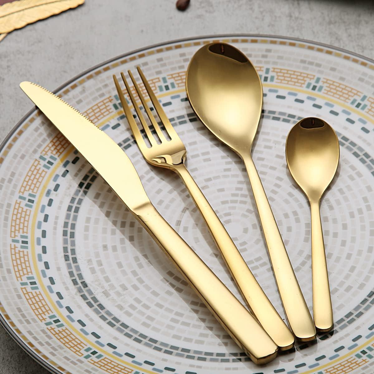 Markenlos Besteckset 24-teilig - Besteck Set - Besteckset Gold - Gold