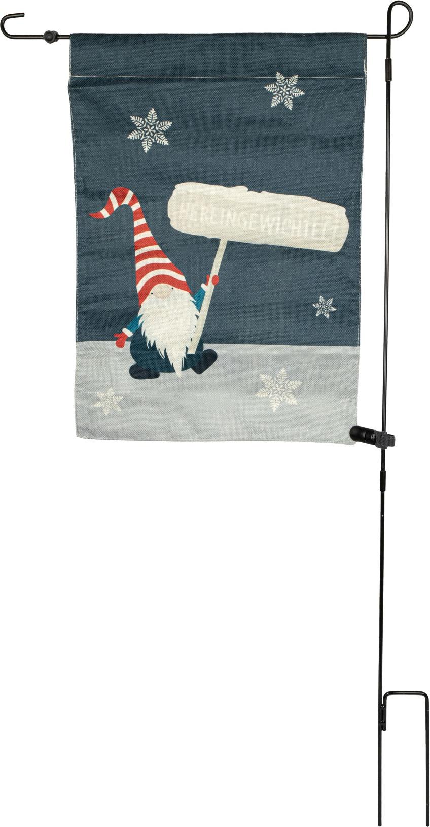 Riffelmacher + Weinberger Riffelmacher Gartenfahne Weihnachten | Herzen gewichtelt Motiv | Grau | Stoff 32×45 / 90 cm | Weihnachtsdeko für außen | 13504