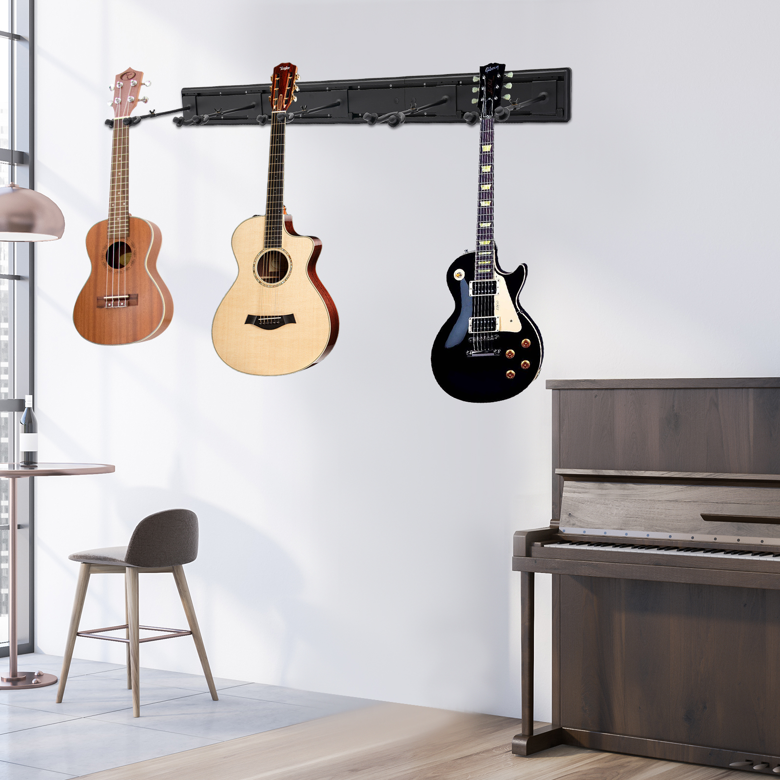 GreatDEshop2021 Wandhalterung für Gitarre, Gitarren-Wandregal, Wand-Gitarrenhalterung, Schwarz YQFCFK-000000-WL