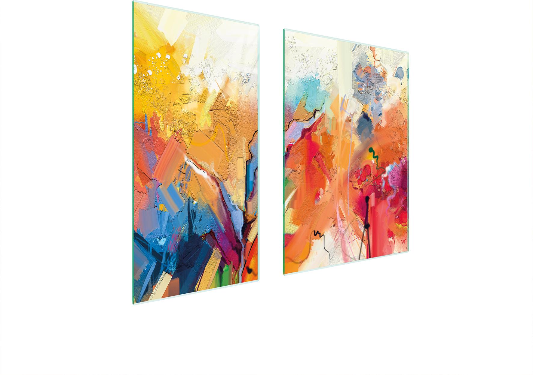 TMK ArtDeko Herdabdeckplatten 2 teilig 75x52 Ceranfeld Abdeckung Glas Schneidebrett Stück Bunt