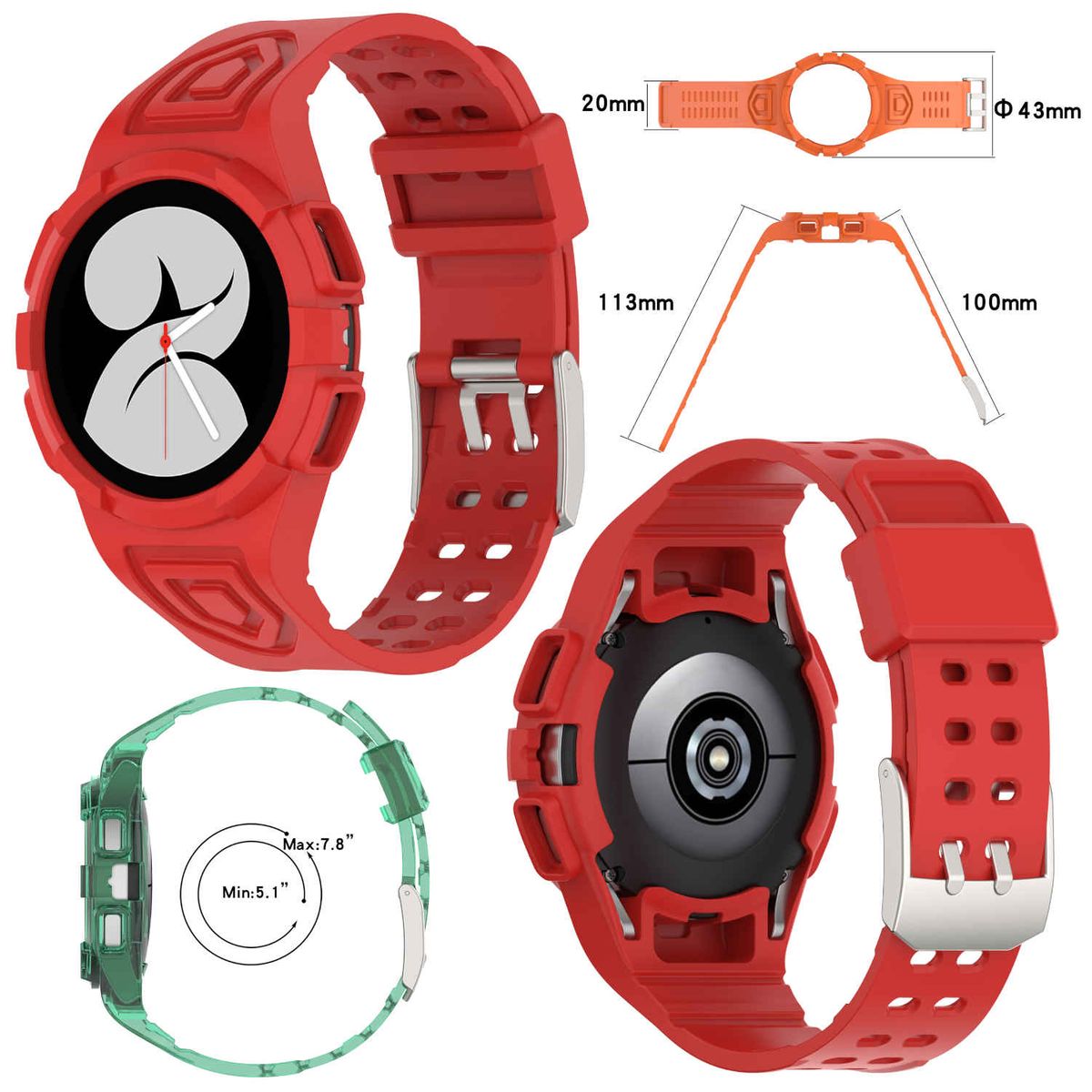 Pre Samsung Galaxy Watch 4 Classic 46mm plastový / silikónový náramok s ochranným puzdrom Watch Watch Red Náhradný pás na ruku