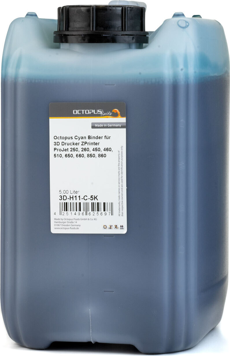 Octopus Concept GmbH Octopus Cyan Binder für 3D Drucker ZPrinter ProJet 250, 260, 450, 460, 510, 650, 660, 850, 860, 5 Liter 3D-H11-C-5K