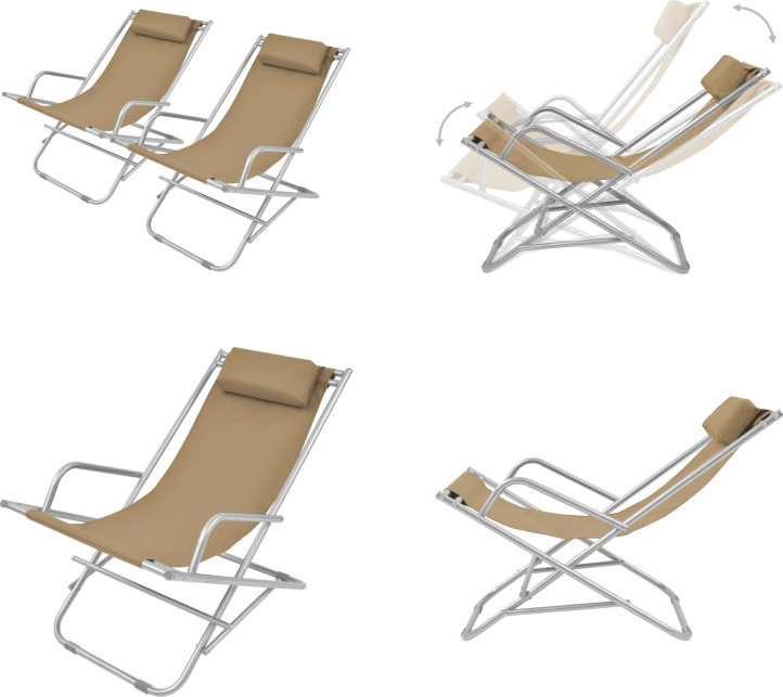 vidaXL Deckchairs 2 pcs. steel taupe - Deckchair - Lehátka - Lehátka na opaľovanie