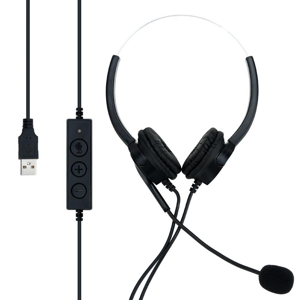 Cadorabo USB Headset v čiernej farbe - slúchadlá pre notebook s mikrofónom s potlačením hluku pre domácu kanceláriu, videohovory, hranie hier, hudbu, UVM.