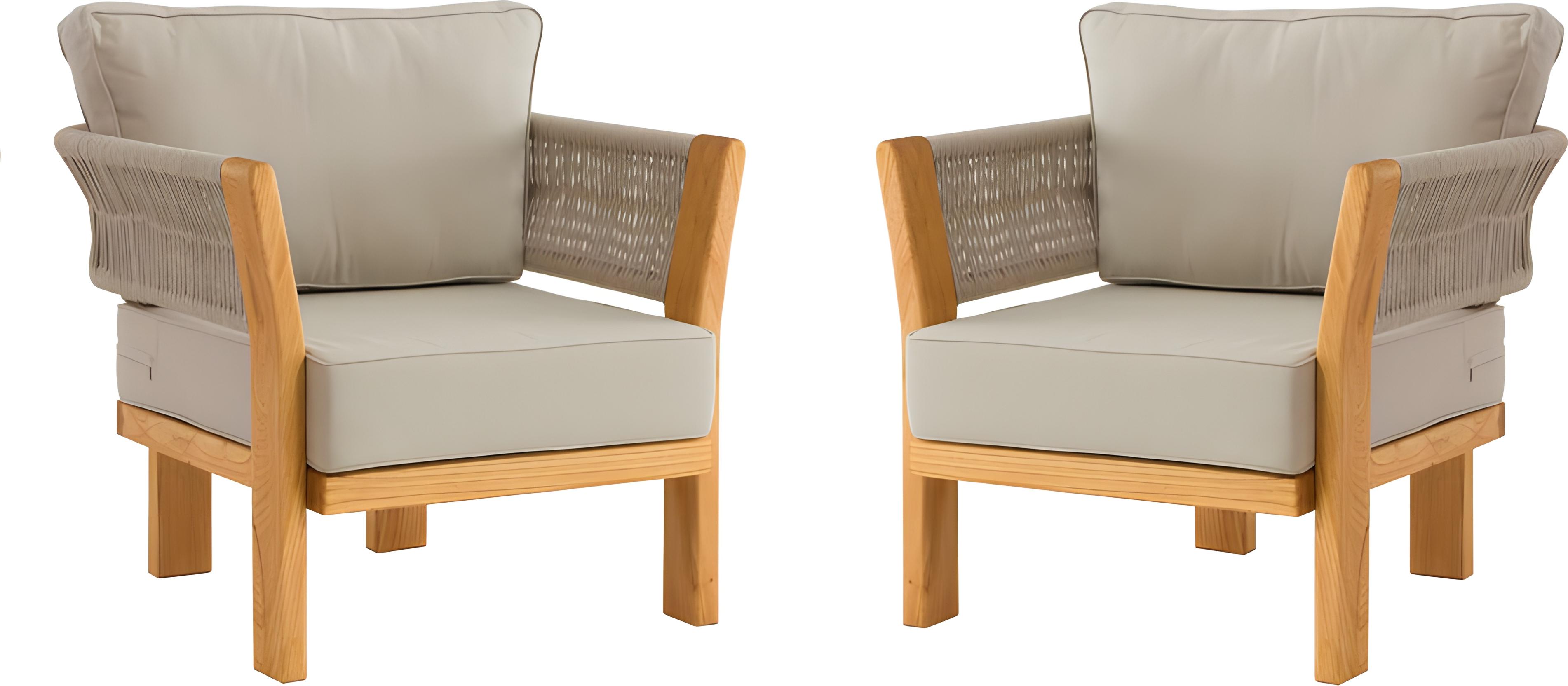 AEA Beige Stoff- und Holzsessel im modernen Design, 2er-Set