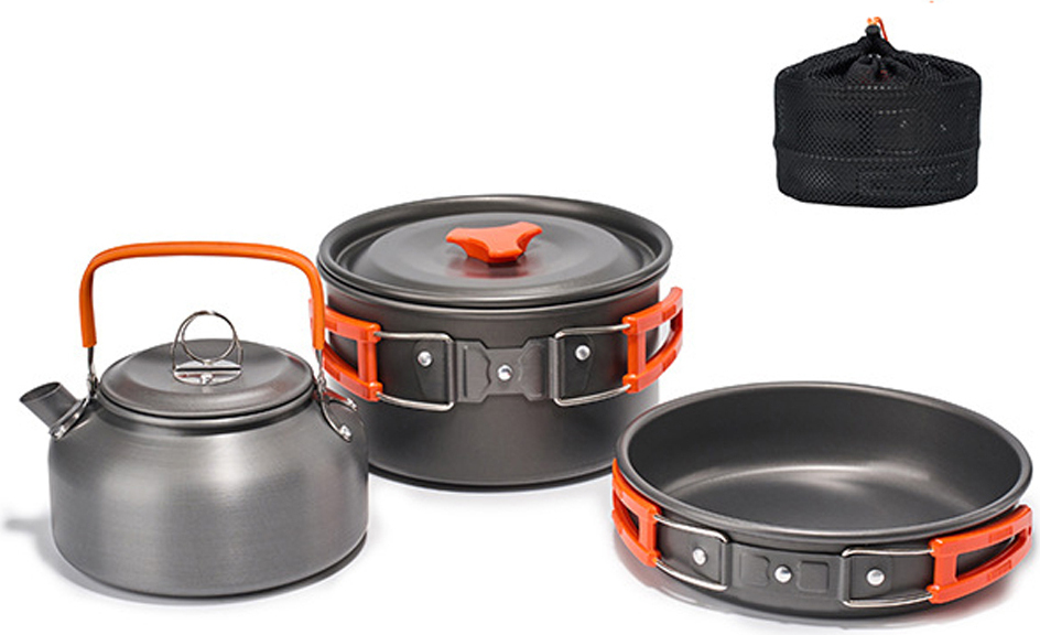 Cocosity Camping-Kochgeschirr-Set, Wander-Kochgeschirr-Set, Kochgeschirr-Set, Outdoor-Kochgeschirr-Set, tragbares Kochgeschirr-Set, Picknick-Kochgeschirr-Set, Kochgeschirr-Set, Aluminiumoxid-Topf-Bratpfannen-Set, Reise-Kochgeschirr-Zubehör