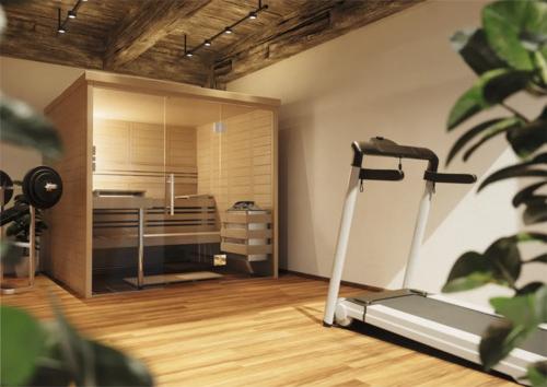 Bockbohlensauna RoRo ABN KG1 ohne Ofen mit Ganzglastür aus Klarglas und Ganzglasfensterfront