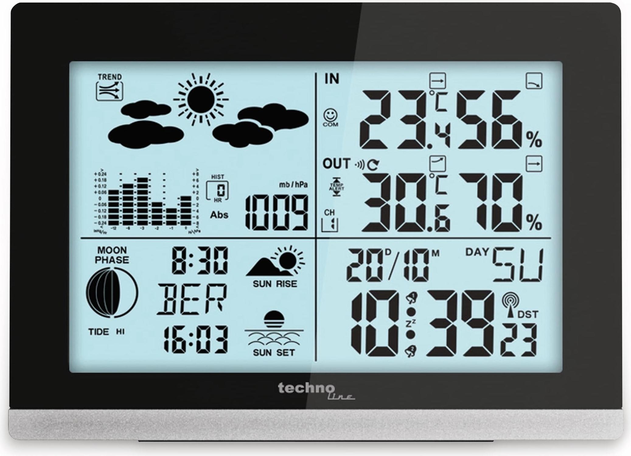 Technoline WS 6762, Schwarz, Innen-Luftdruck, Innen-Hygrometer, Innen-Thermometer, Außen-Barometer, Außen-Hygrometer,..., Barometer, Hygrometer, Thermometer, Barometer, Hygrometer, Thermometer, F, °C, Akku