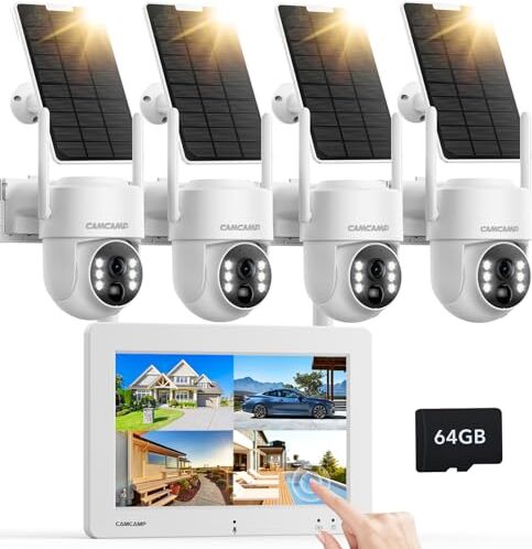 Vonkajšia solárna monitorovacia kamera - 4MP 4PCS WLAN SET 64 GB SD karta 7 palcová dotyková obrazovka NVR Farebné nočné videnie Sledovanie pohybu v dvoch smeroch -A