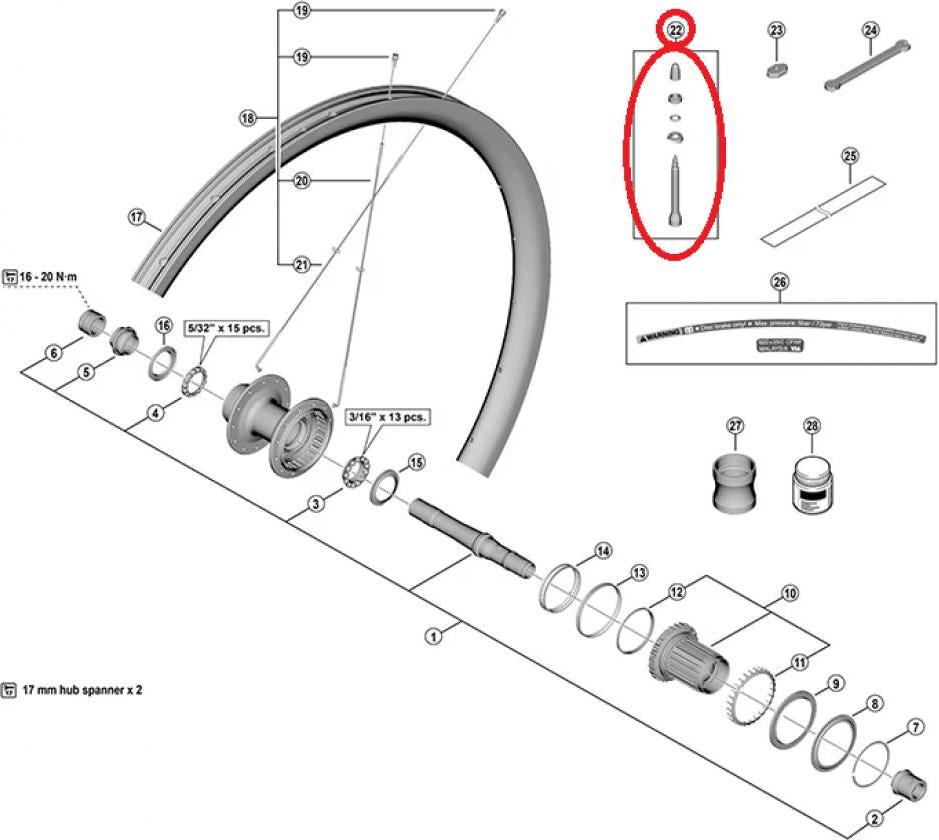 SHIMANO Ventil WH-RX870 Tubeless - Tubeless-Ventil für WH-RX870 Laufräder, Ra...