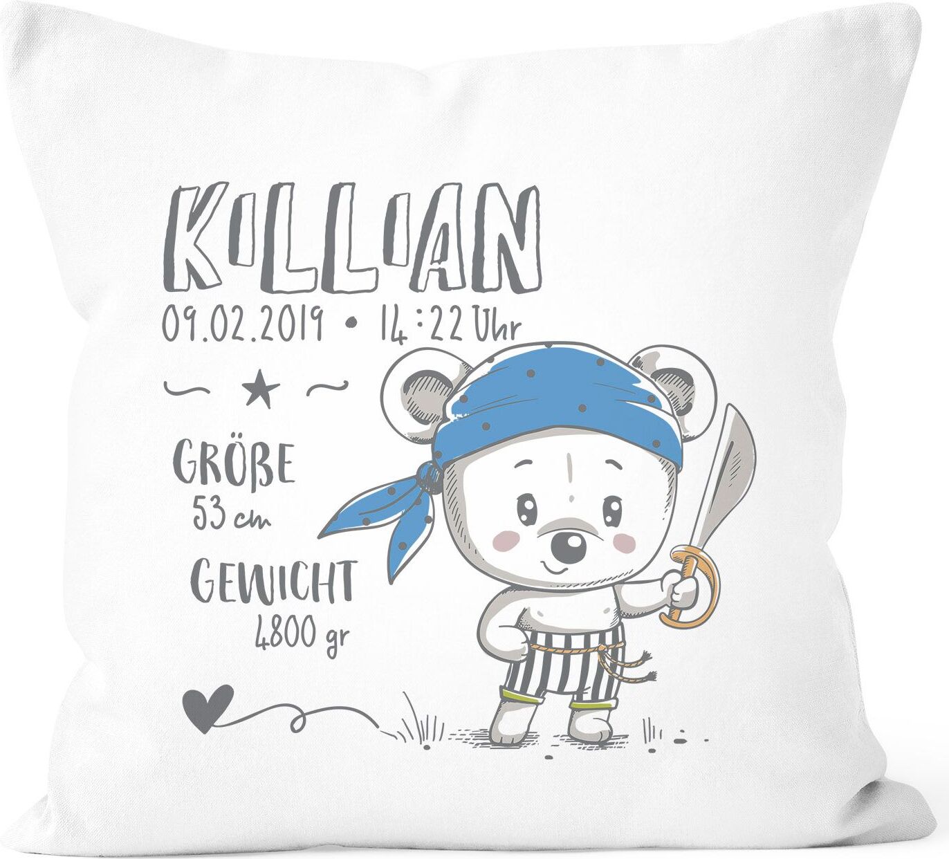personalisierbares Kissen zur Geburt Pirat Geburtskissen Geschenk Geburt Wunschname Kissen-Bezug ohne Füllung SpecialMe® weiß unisize 92891
