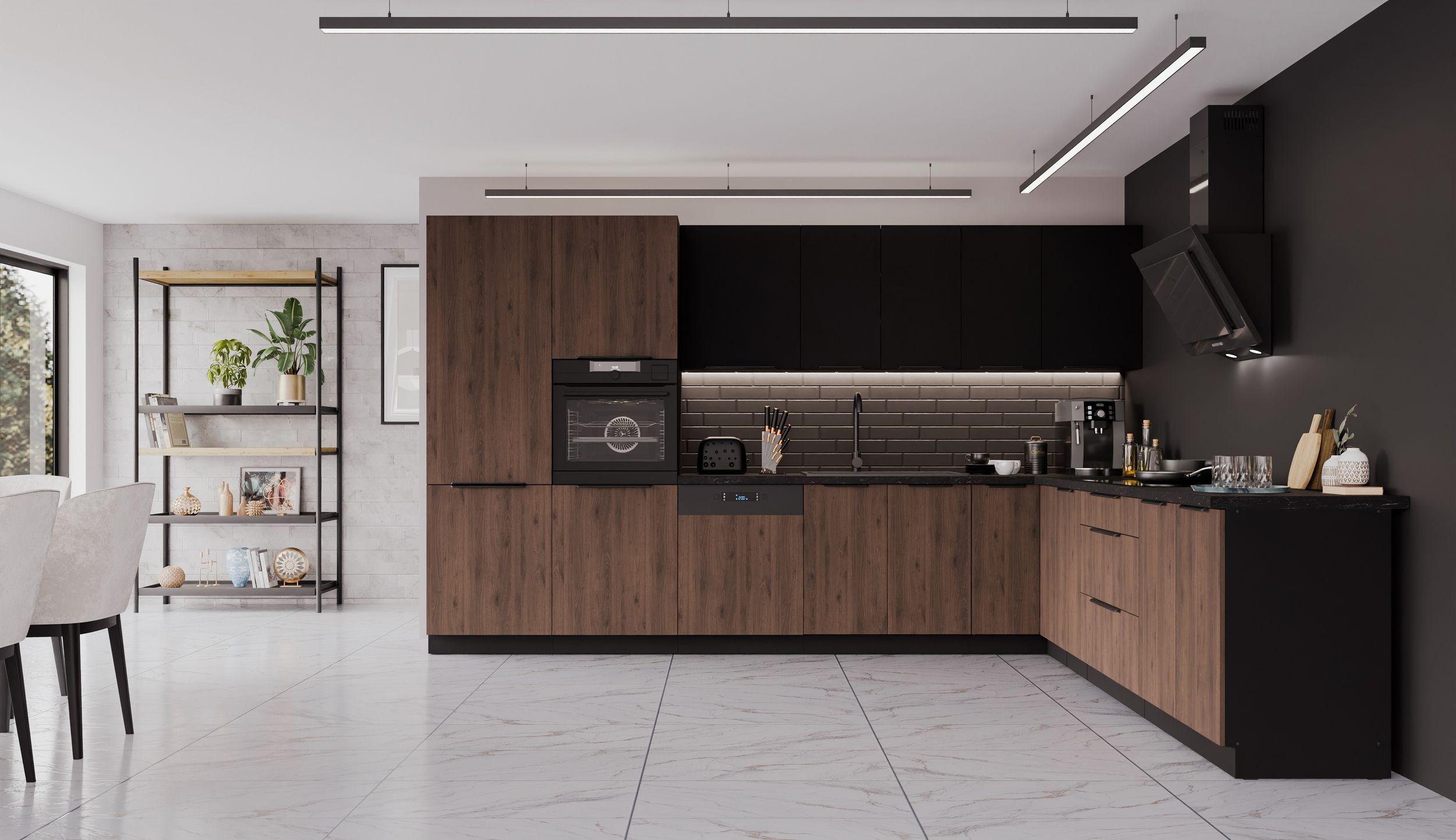 Küchenpreis-Bombe Winkelküche MONZA + SIENA 350x290 cm Küchenzeile Eckküche Küche Nußbaum Schwarz