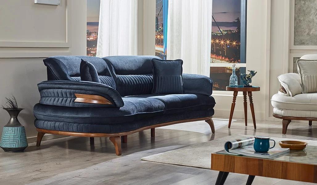 Modern Sofa Dreisitzer Couch Polstermöbel Design Sofas 3 Sitzer Blau Wohnzimmer