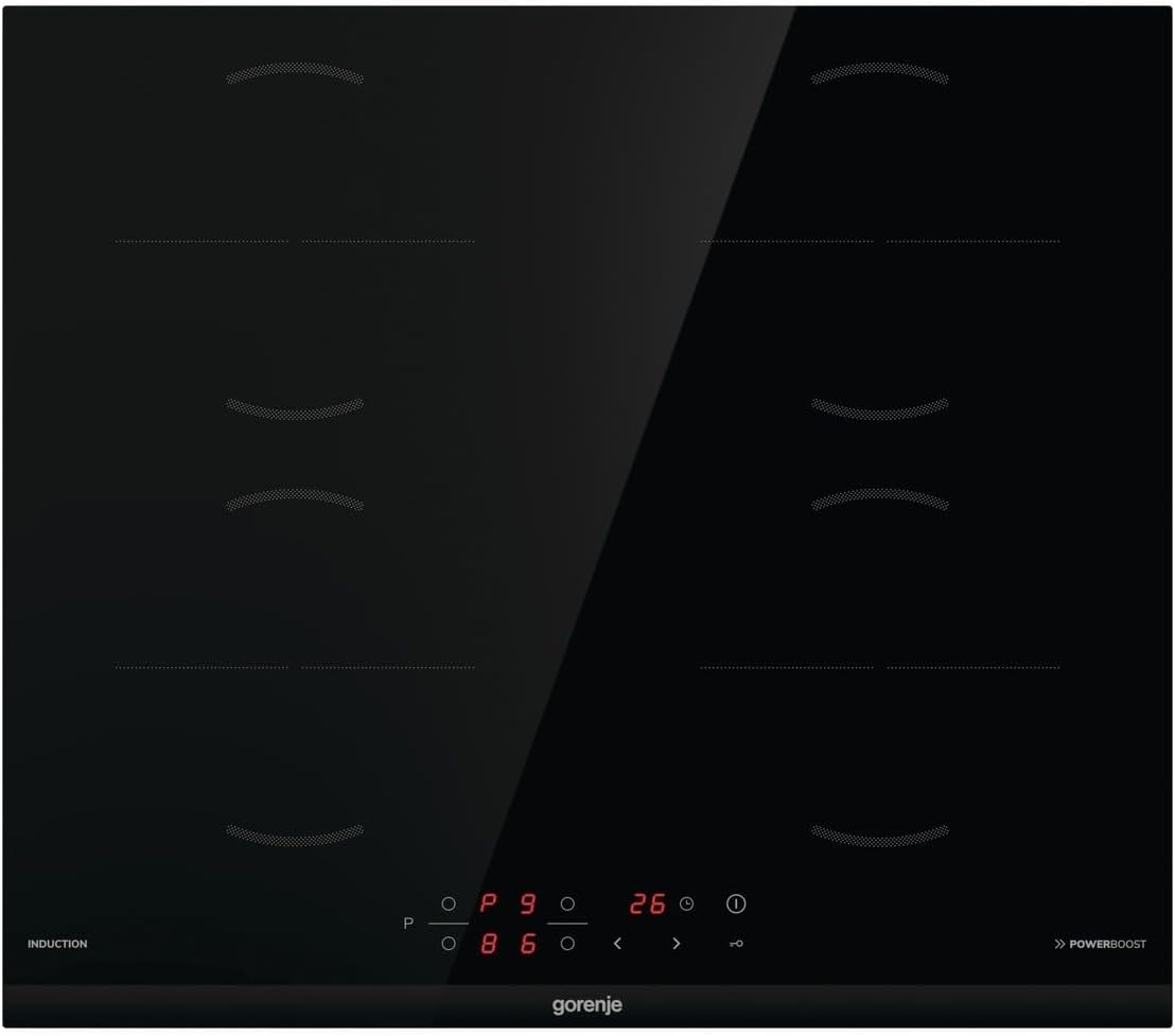 Gorenje Induktions Kochfeld GI6401BCE RAL9017, Schwarz, Integriert, 59.5 cm, Zonen-Induktionskochfeld, Glaskeramik, 4 Zone(n)