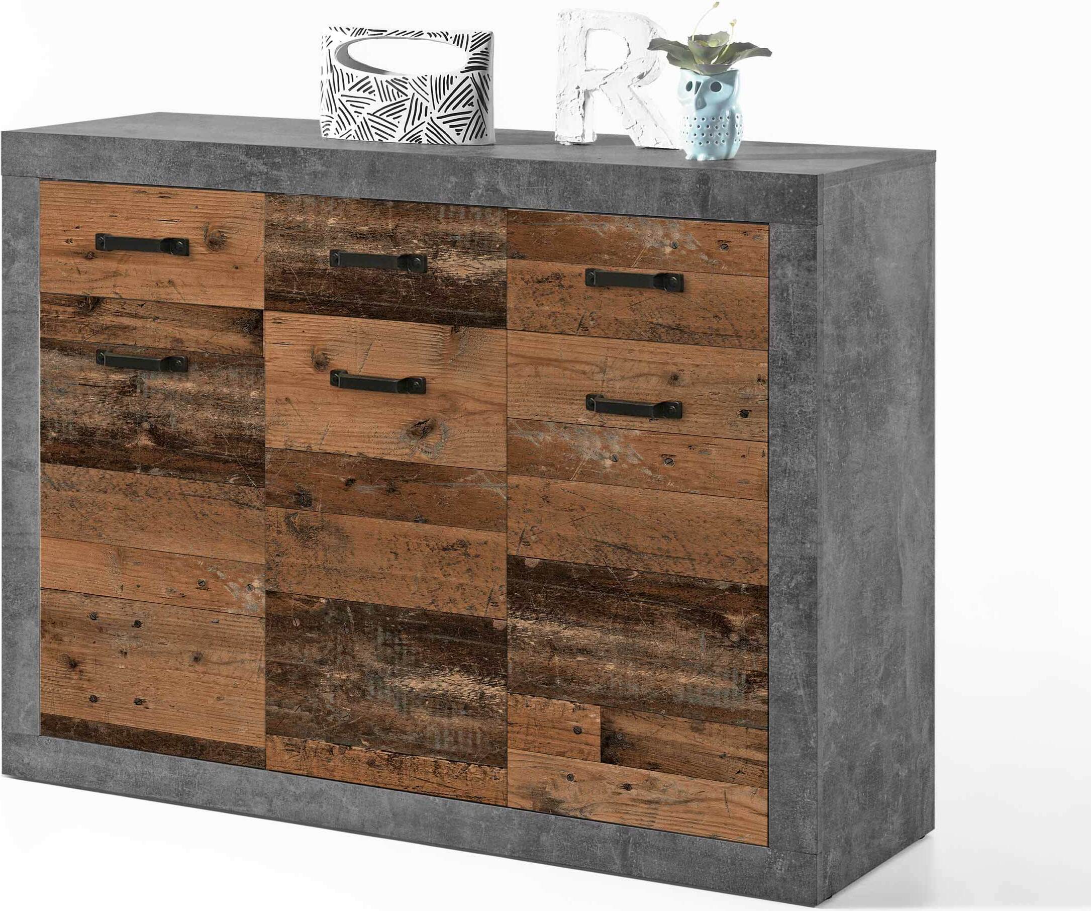 Bega Consult Kommode - Old Wood Nachbildung - Beton Oxid Nachbildung - B 117 cm - 3 Türen 492198-0