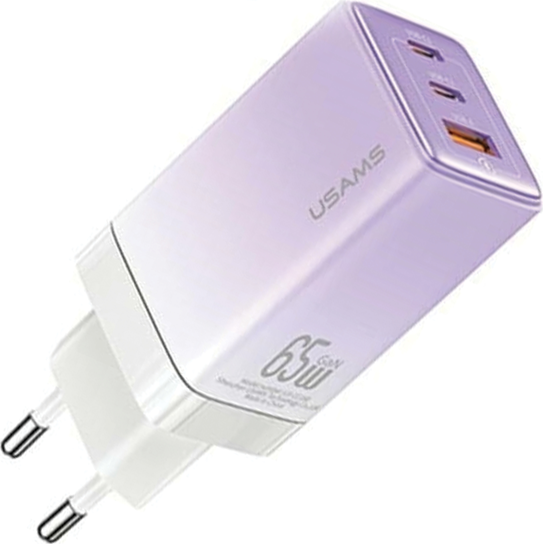 Usams Lad. Siete. 2Xusb-C+1Xusb 65W (Iba Hlava) Gan Pd3.0 +Qc3.0 Rýchle Nabíjanie Fialová/Gradient Fialová Sandru Series Cc180Tc03 (Us-Cc180)
