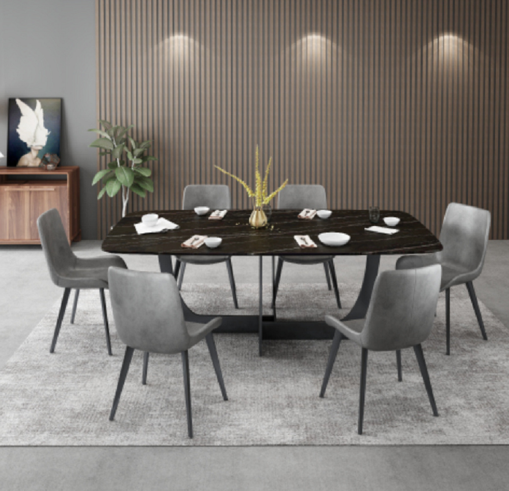 JV Möbel Moderne Esszimmer Garnitur Rechteckiger Esstisch 6x Kunstleder Stühle
