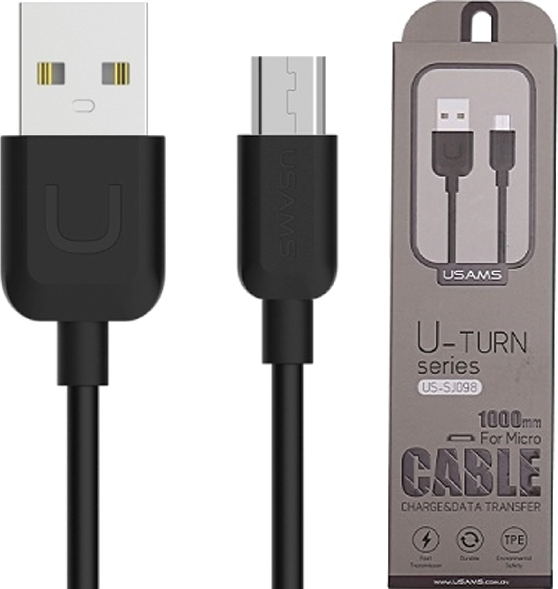 Usams U-Turn Microusb Kábel 1M Čierny/Čierny 2A Micusbxd01 (Us-Sj098)