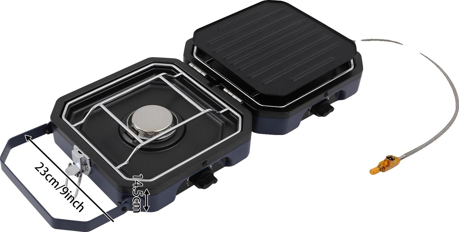 Prenosný varič, dvojitý horák, vrátane grilovacej panvice, tmavomodrý