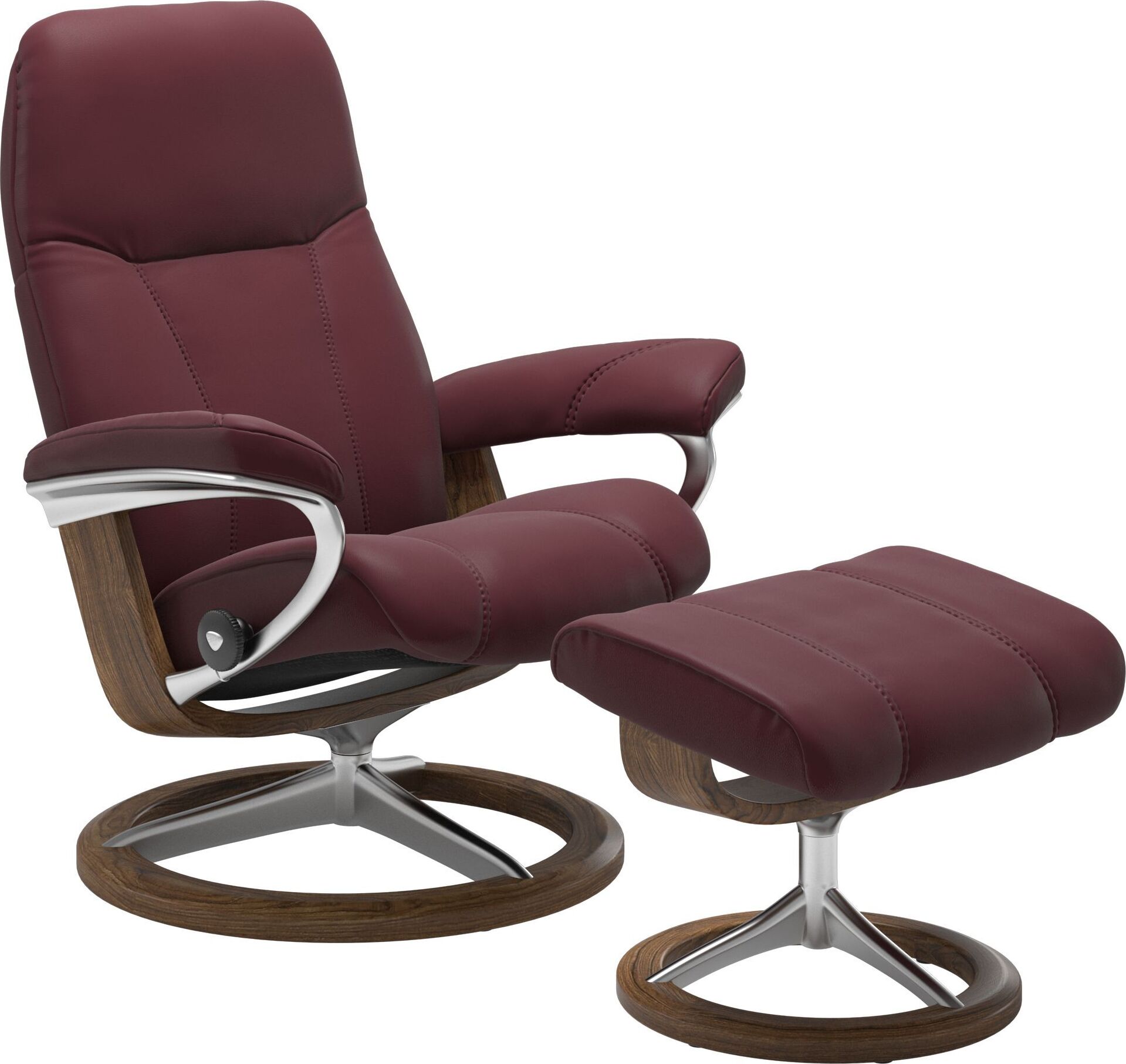 Stressless Sessel Consul Signature M mit Hocker in Leder Batick bordeaux