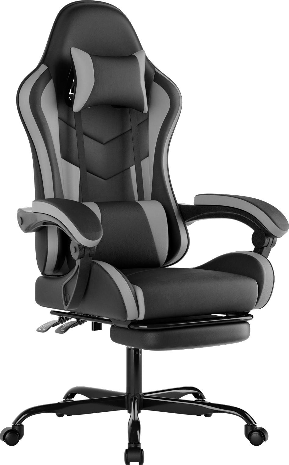 Lanki International GmbH Gaming Chair Computerstuhl Ergonomischer Gaming Stuhl mit Fußstütze Bürostuhl Ergonomischer Computerstuhl mit Lendenwirbelstütze (BLKGY)