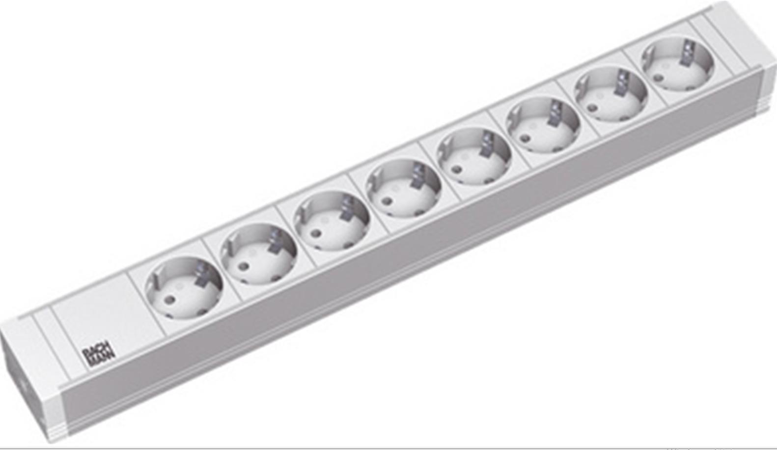 BACHMANN 19'' PVC 8x Schutzkontakt-Steckdosenleiste, 2,0m Schutzkontaktstecker 333.601