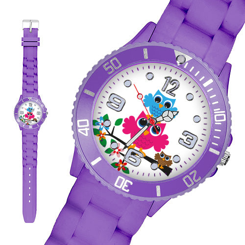 Taffstyle Kinder Armbanduhr Kinder Silikon Armbanduhr mit Eulen Motiv, Lila / 34mm