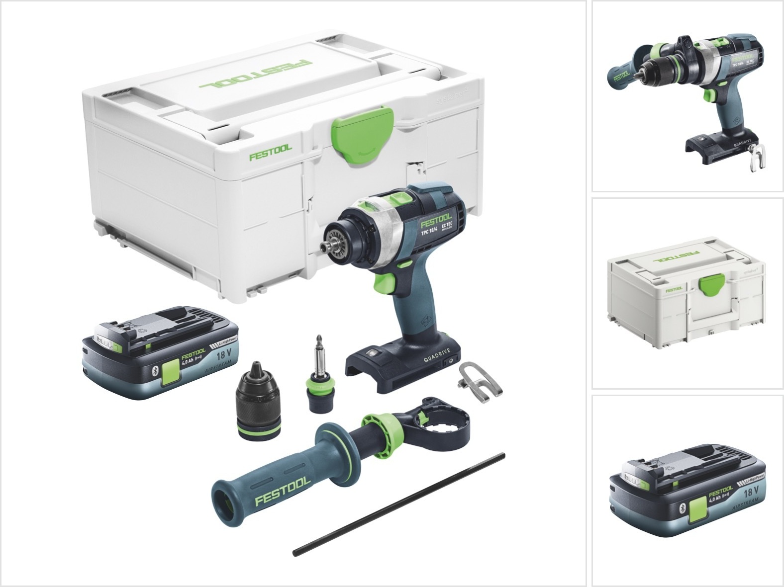 Festool TPC 18/4 I-Basic akumulátorová príklepová vŕtačka 18 V 75 Nm bez kefiek + 1x akumulátor 4,0 Ah + systainer - bez nabíjačky