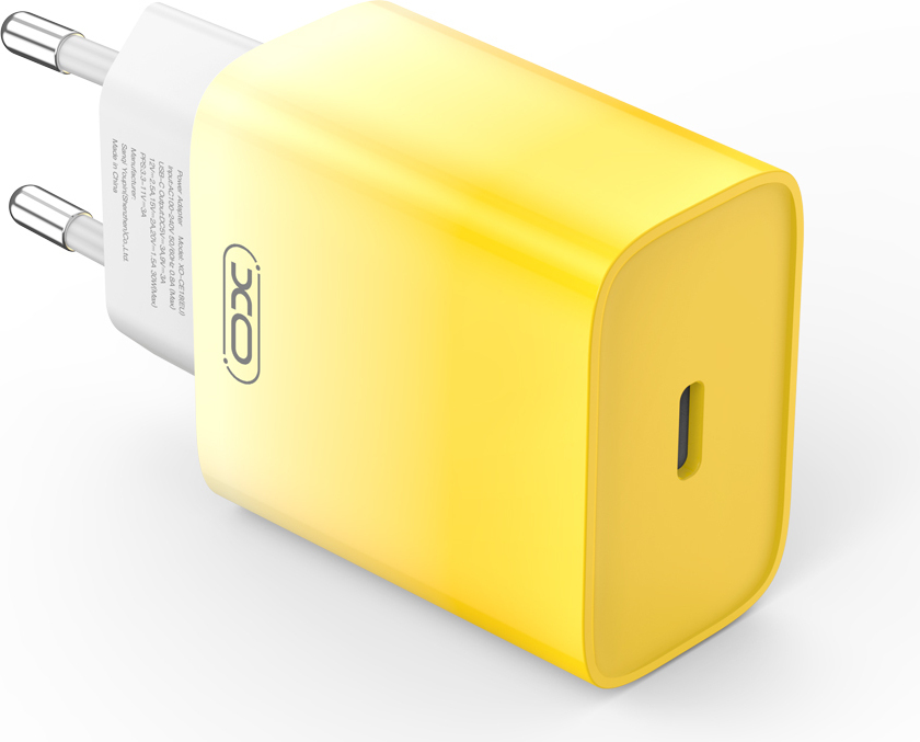XO rýchlonabíjačka PD 1XUSB-C 30W pre všetky mobilné telefóny iPhone, Xiaomi, Huawei, Motorola a Samsung, žlto-biela