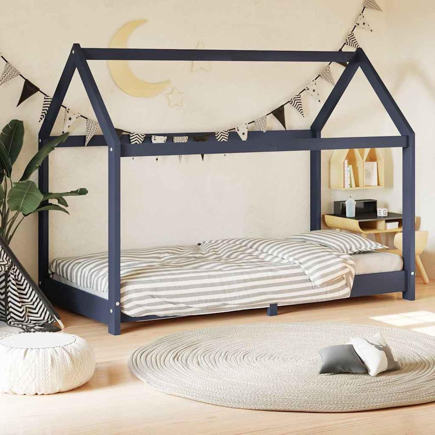 Markenlos Kinderbett im Baumhaus-Stil aus massivem Kiefernholz, geeignet für eine Matratze von 80x160 cm, mit Sicherheitshinweisen