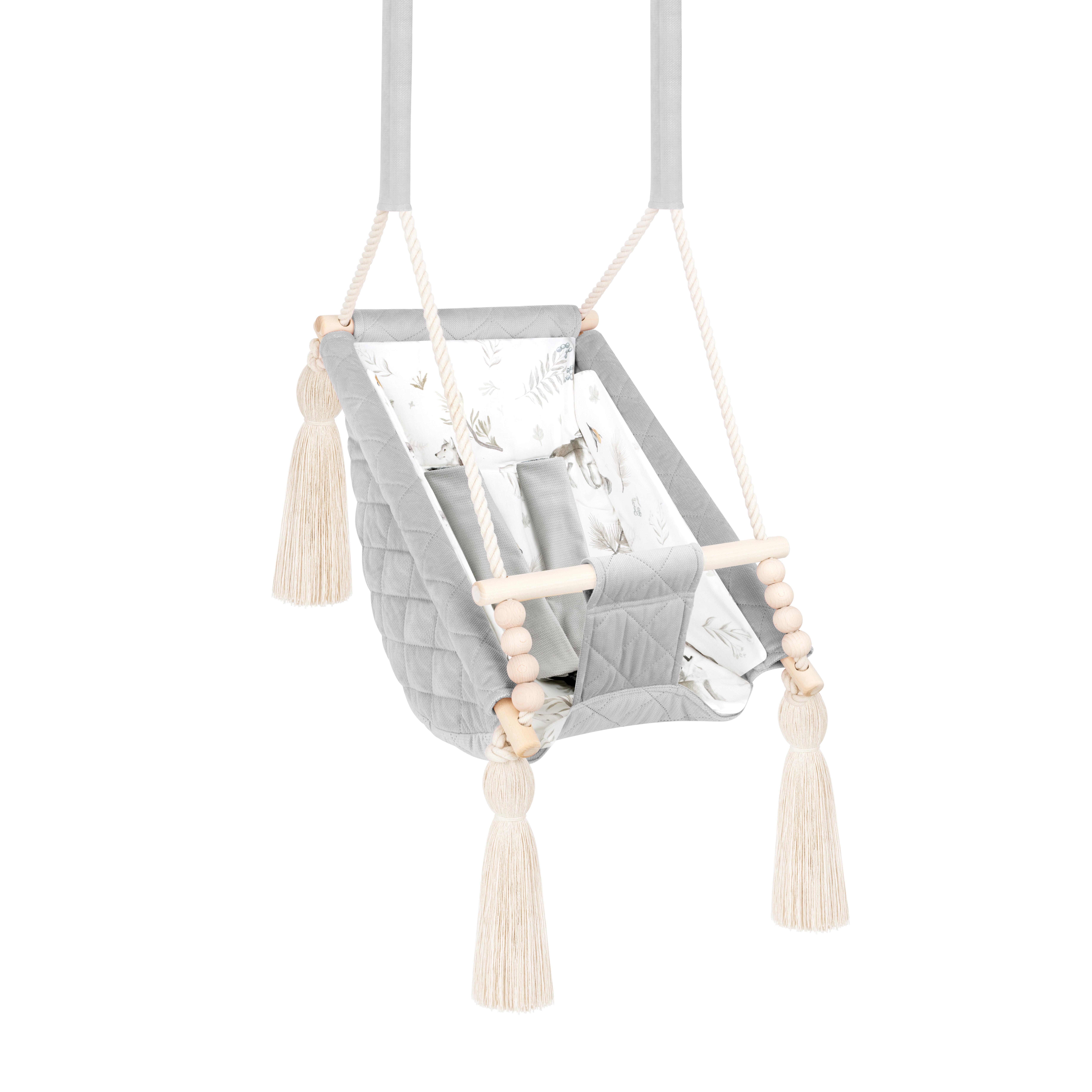 Guguplanet 3-in-1 Babyschaukel aus Holz hellgrau – mit Sicherheitsgurt & waschbarer Einlage Babyschaukel 3in1 Hellgrau