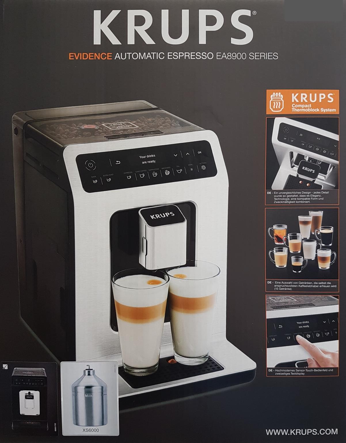 Krups Evidence EA8918, Espresso kávovar, 2,3 L, Kávové zrná, Vstavaný mlynček, 1450 W, Čierna