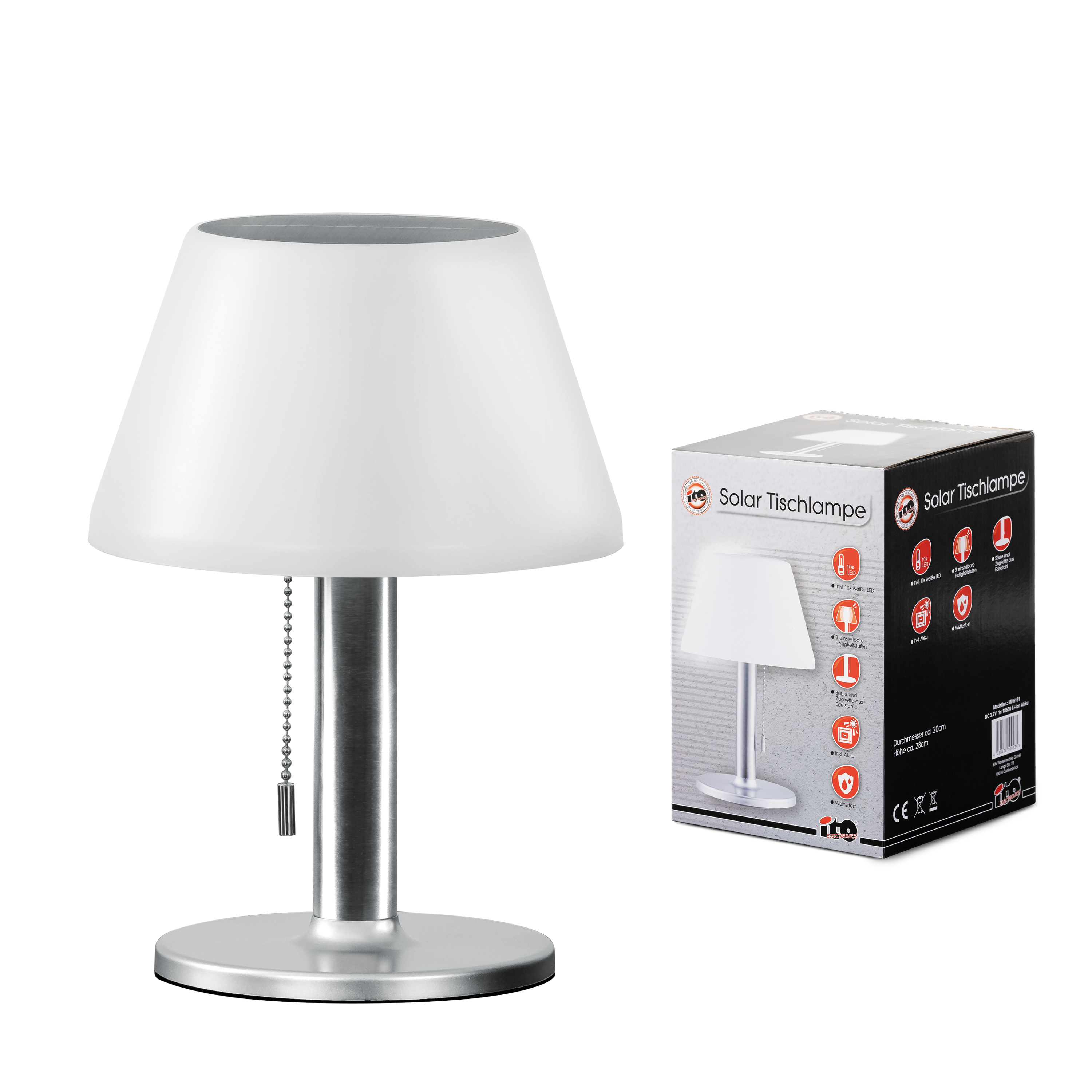 ito electronics Solar Tischlampe Indoor Outdoor 3 Stufen