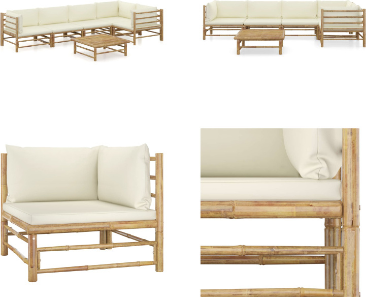 vidaXL 6-dielna záhradná súprava s krémovo bielymi vankúšmi bambus - Záhradná súprava - Záhradné súpravy - Záhradný nábytok - Súprava záhradného nábytku