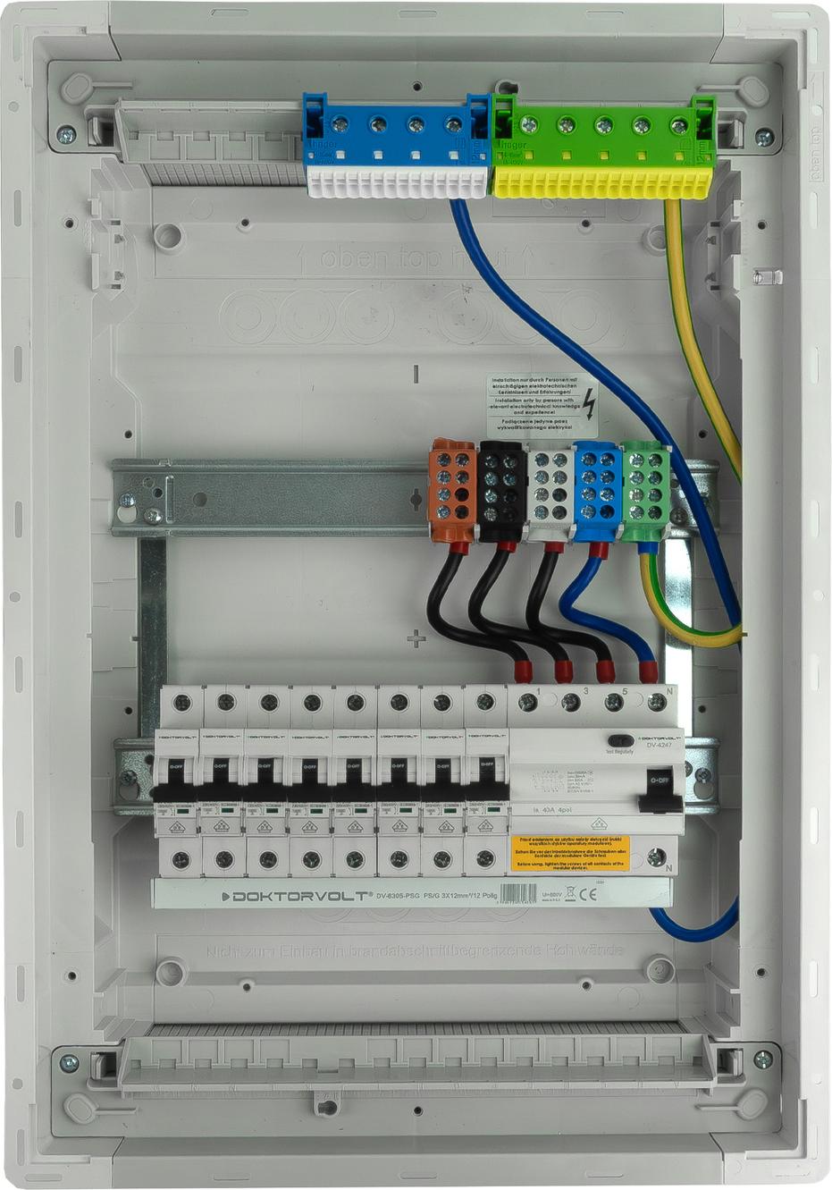 Sicherungskasten Hager Unterputz Verteilerkasten 2x12 Module 8xMCB 1xRCCB VDE verdrahtet Verteilerschrank Sicherungen 505,50x348x98mm Doktorvolt