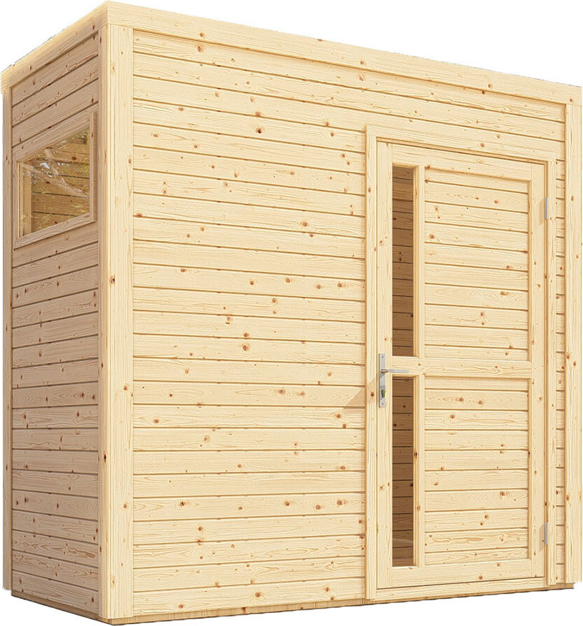 Gartenhaus 1,21 x 2,34 Meter (inkl. Dach) | aus vorgefertigten Elementen| unbehandelt | mit Flachdach