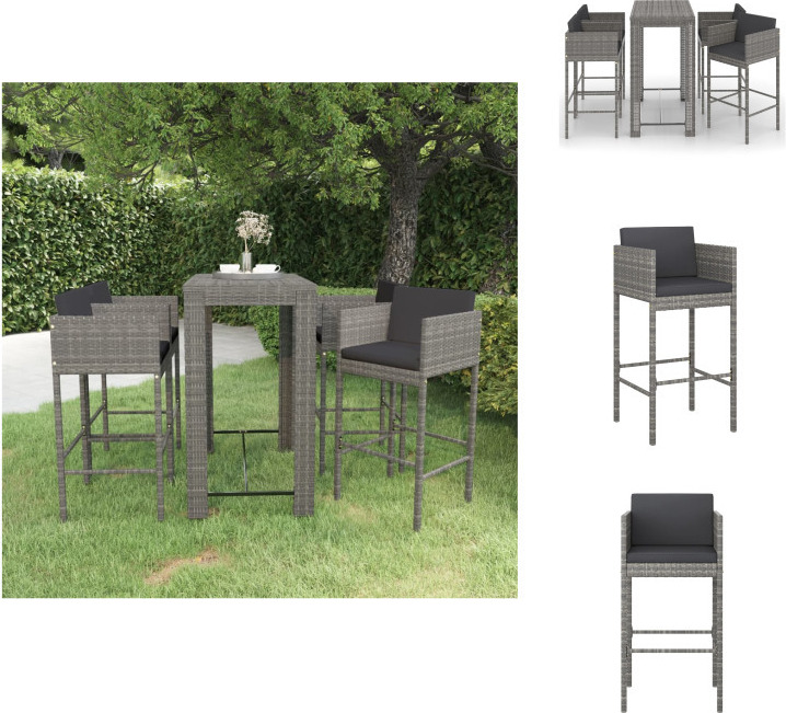 vidaXL 5-dielny záhradný barový set s vankúšmi polyratan sivý - Záhradný nábytok sety