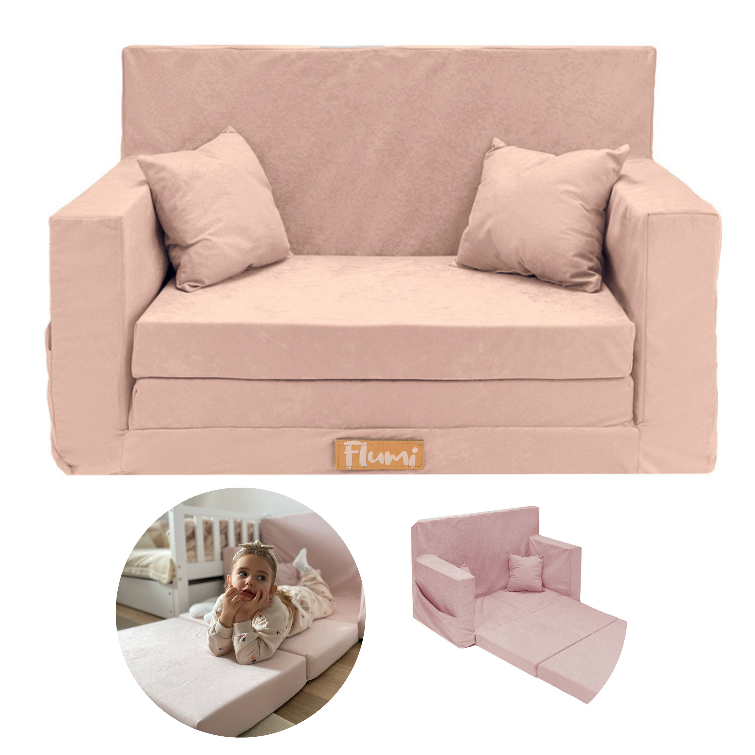 Welox Kindersofa Minicouch - Ausklappbares Spielsofa, 98x160x59cm