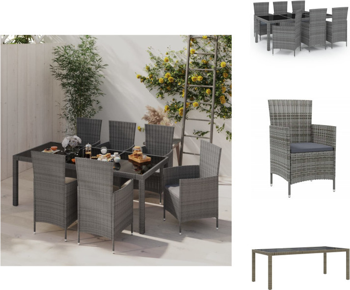 vidaXL 7-dielny záhradný jedálenský set s vankúšmi polyratan sivý - Záhradný nábytok sety