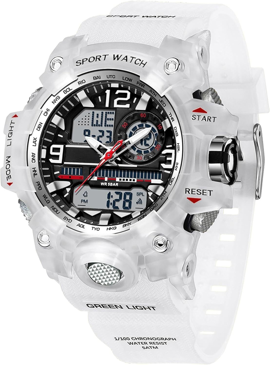 findtime Armbanduhr Damen Digital Sportuhr für Teenager Mädchen, Weiß Digitaluhr Analog Display Militär Wasserdicht Uhren Wasserbeständig bis 5 ATM