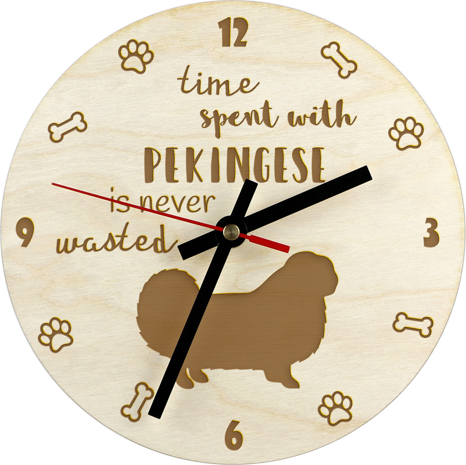 Pekingese, Pekinese, Peking-Palasthund - Uhr mit Hund, Holzuhr mit Gravur, personalisierte Uhr von Art-Dog