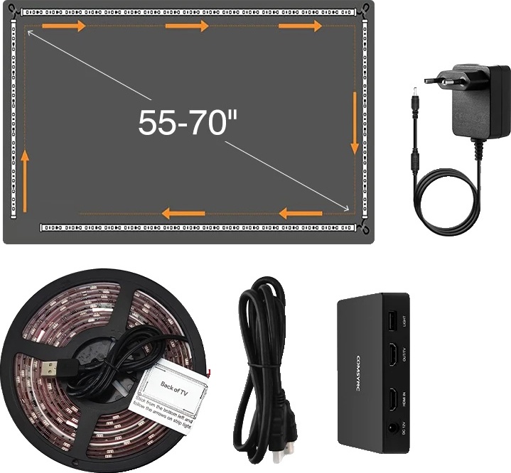 Inteligentné podsvietenie televízora LED pásikom, hlasové ovládanie, viacero scénických režimov, 55-70 palcov EÚ
