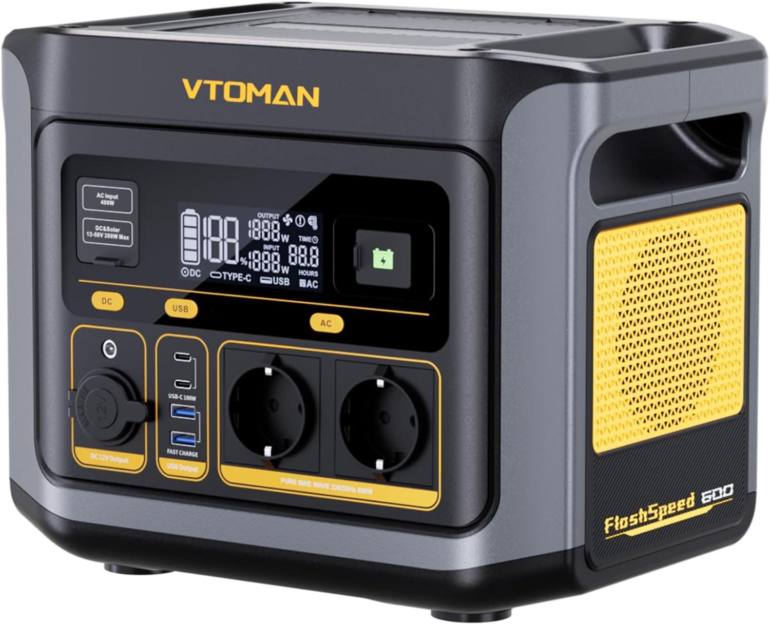 VTOMAN FlashSpeed 600 Powerstation 499Wh LiFePO4, 600W AC, 100W USB-C PD