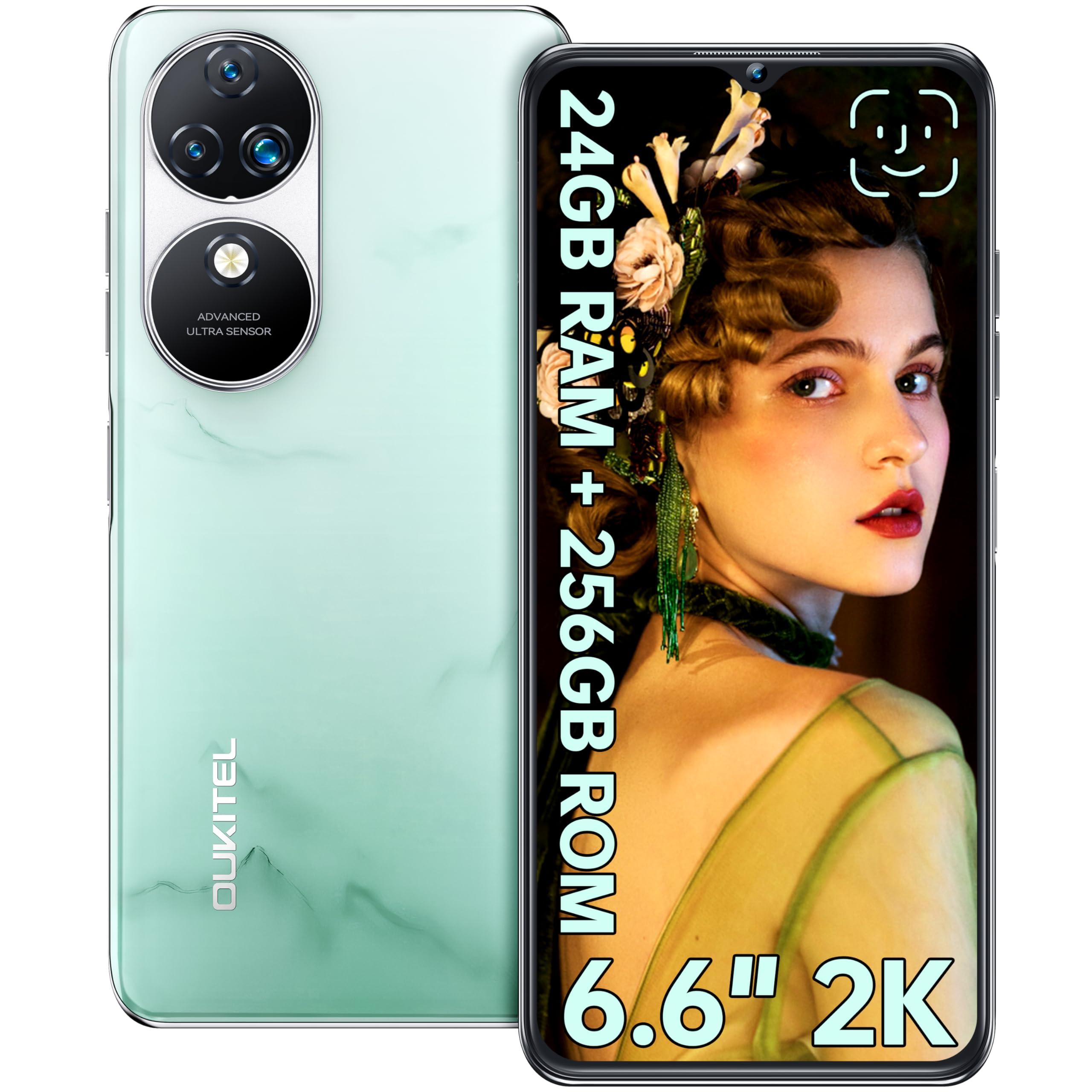 OUKITEL C38 smartfón mobilný telefón bez zmluvy 24GB+256GB 6,6'' FHD+ Android 13 mobilný telefón, 48MP+32MP fotoaparát, 5150mAh, 4G dual SIM/Face ID/otlačok prsta, zelený